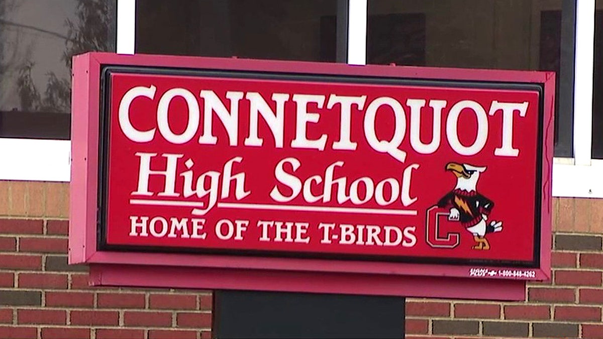 A mark outside the secondary school in Long Island, New York