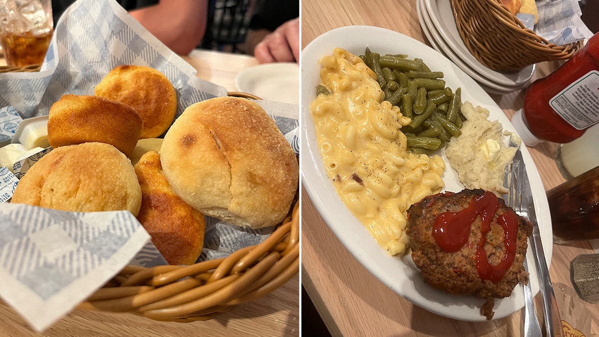 Cracker Barrel Barrel Biscuits, Left, and meat meal symbolized in one of the prepared restaurants.