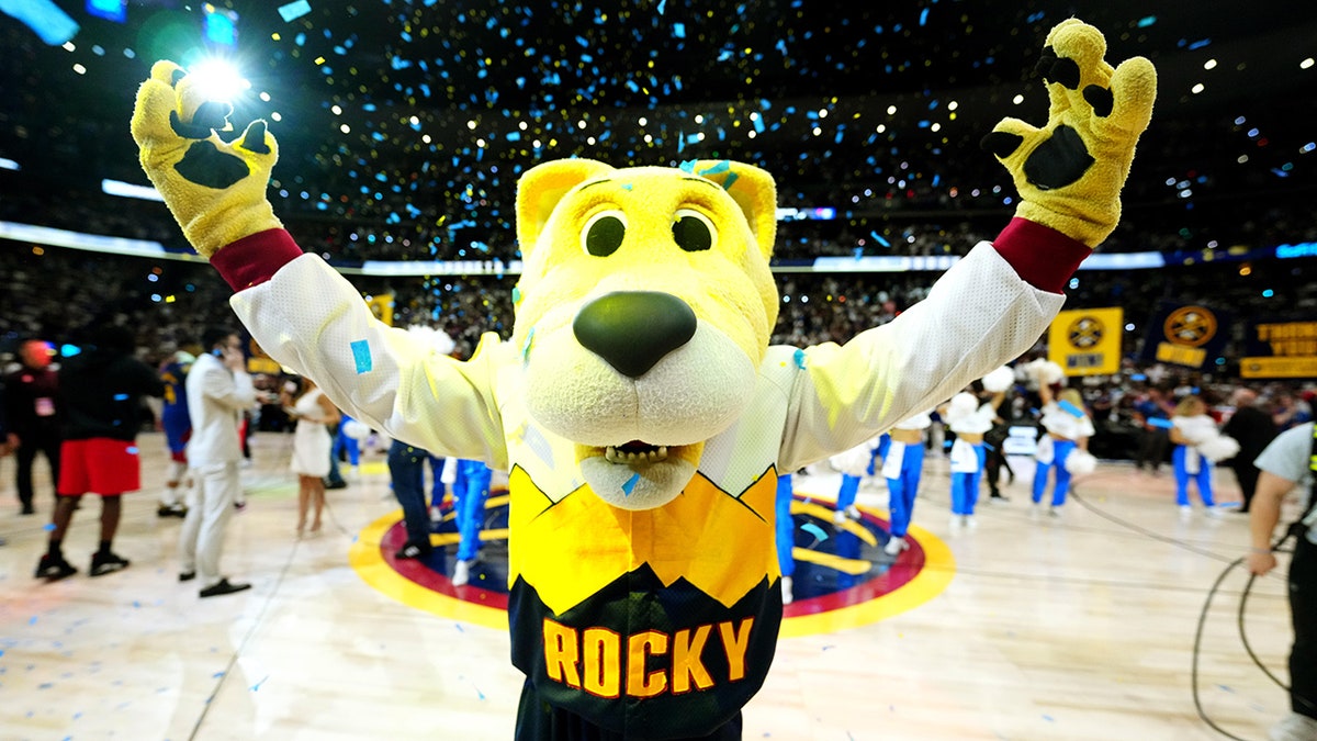 Denver Nuggets mascot Rocky celebrates
