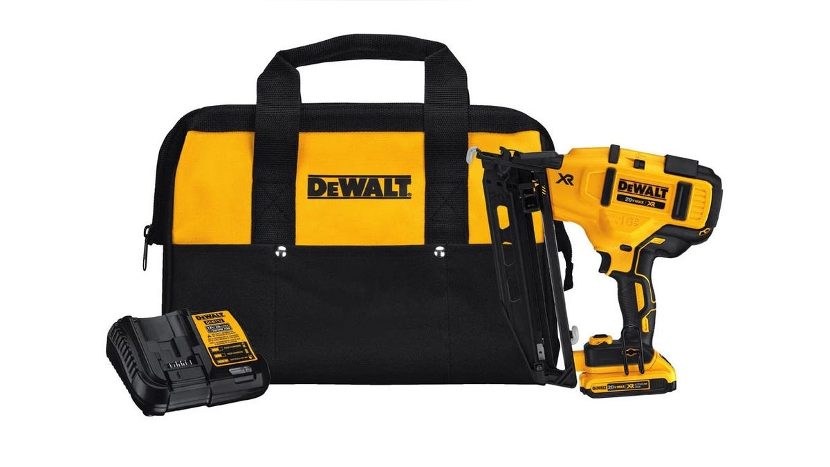 This nail finisher kit operates on a 20V MAX battery.