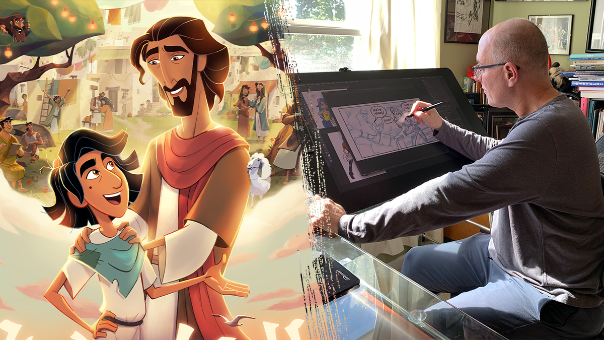 Light of the World movie still and animator Tom Bancroft working in studio