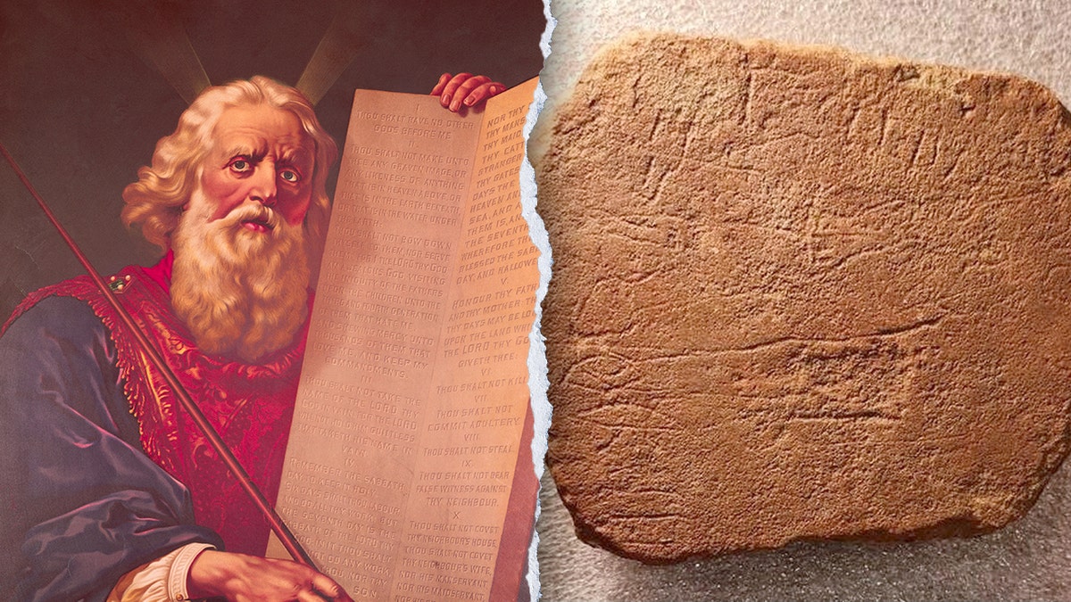 Split image of stones, Moses depiction