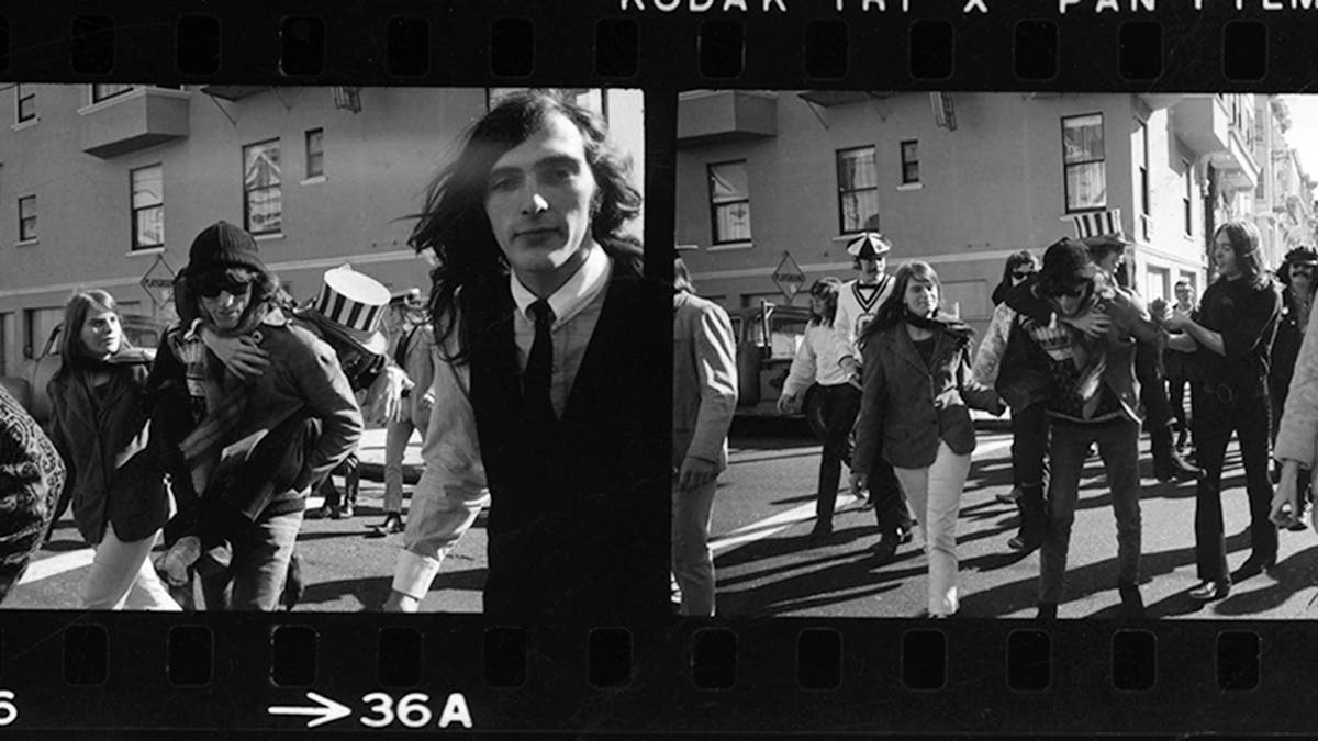 The five bands of San Francisco marching outdoors during the 1960s.