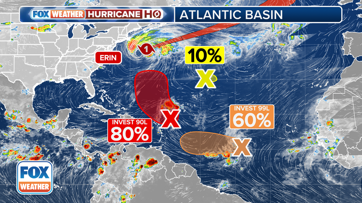 Hurricane Erin traveling over the Atlantic Ocean