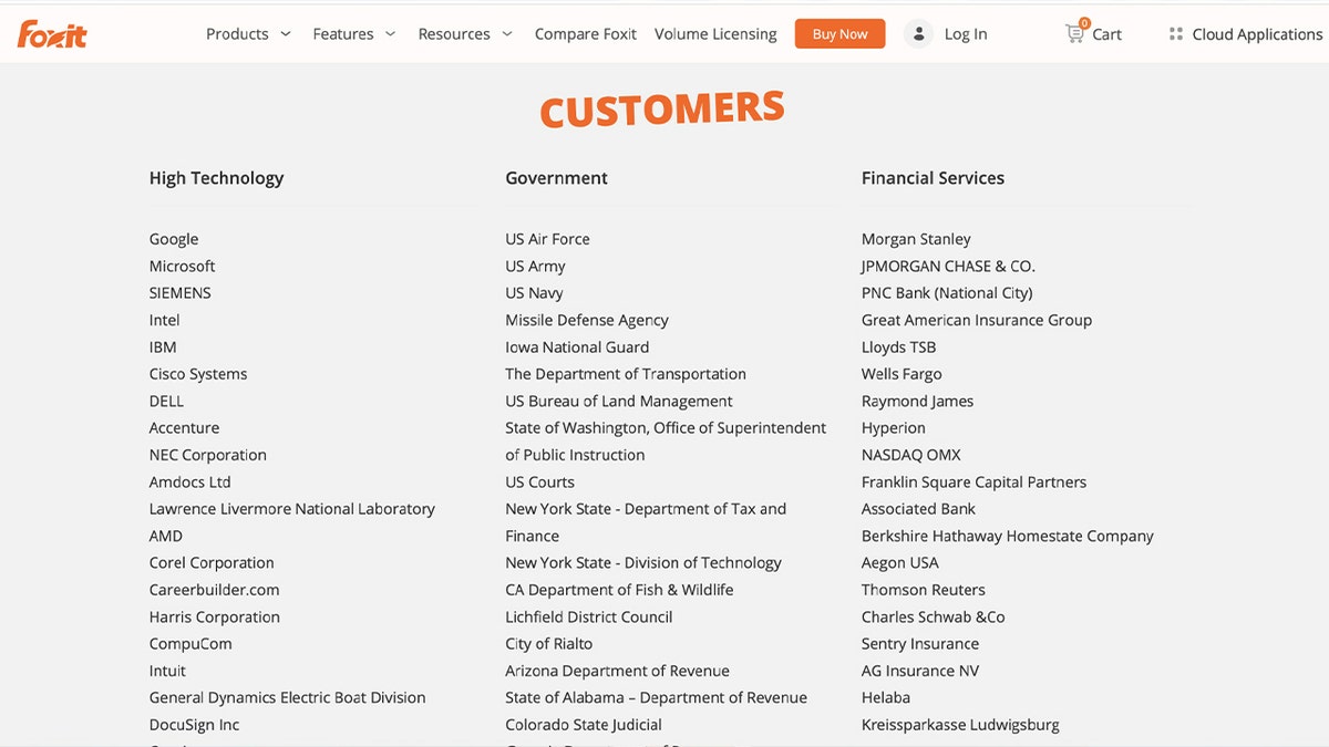 Foxit software customer page