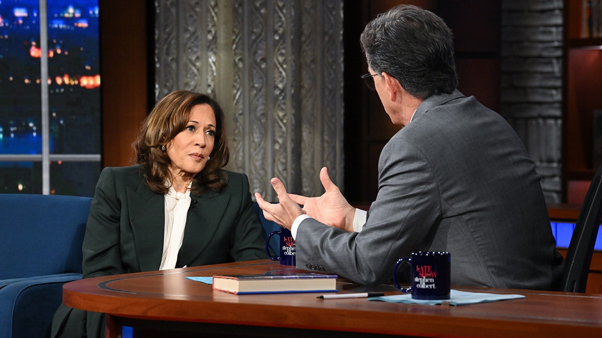 Kamala Harris and Stephen Colbert on The Late Show
