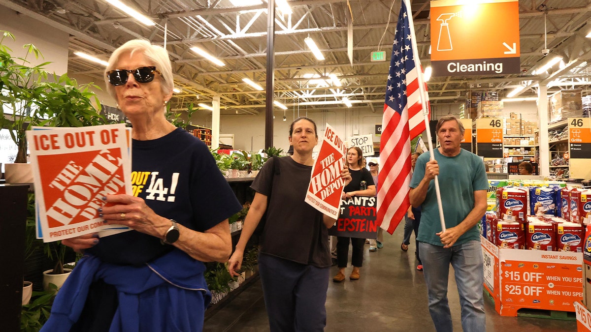 Anti-Ice protesters inside a Home Depot