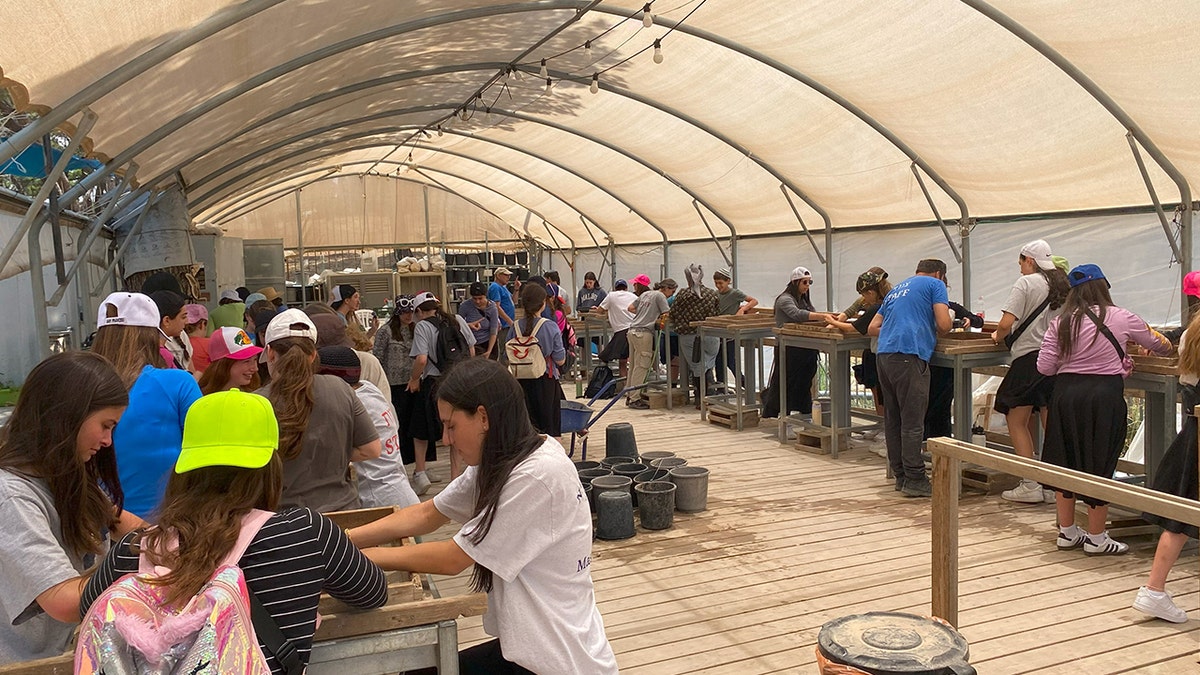 Volunteers in tent working