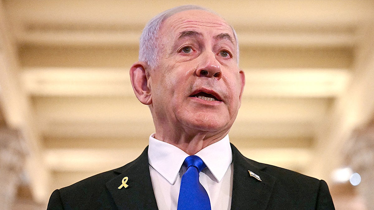 Israeli Prime Minister Benjamin Netanyahu spoke to the media after meeting with U.S. House Speaker Mike Johnson at the U.S. Capitol.