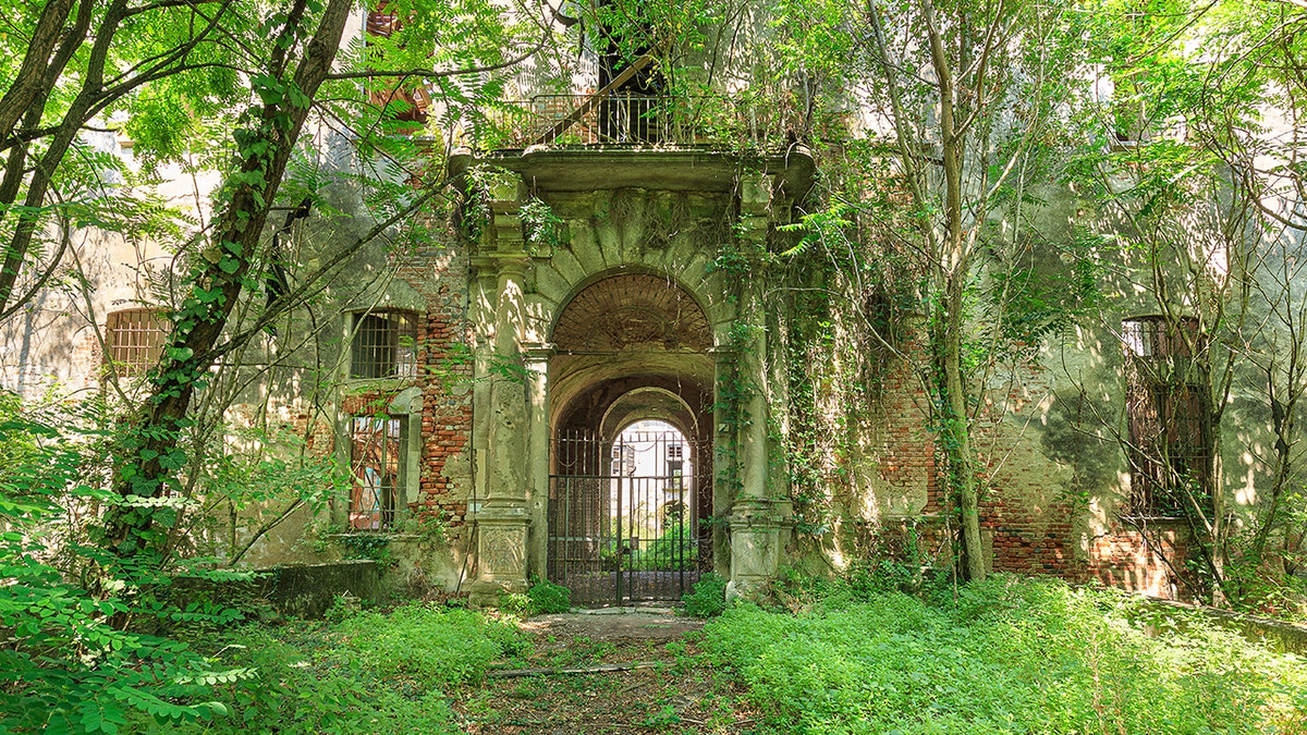 Historic medieval castle near Milan available but needs restoration work 6 Historic castle exterior with moss
