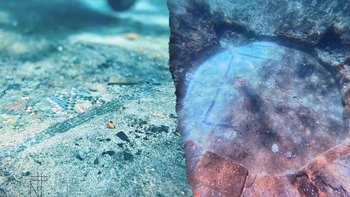 Split image of bathhouse features submerged