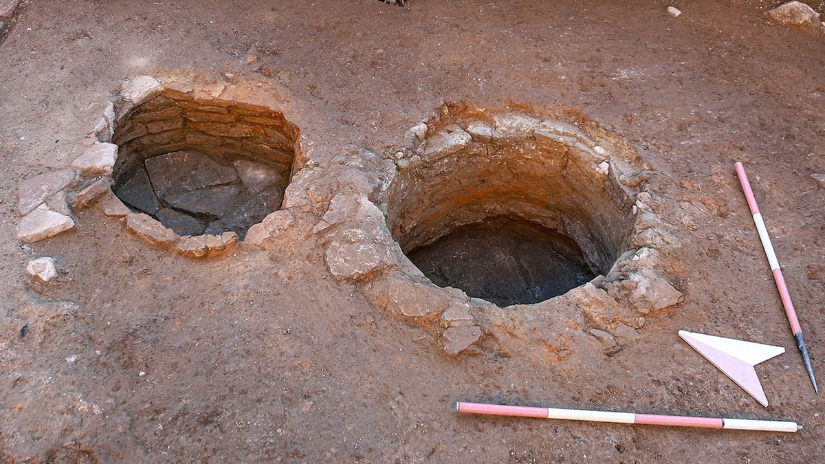 Two ancient roman holes at excavation site