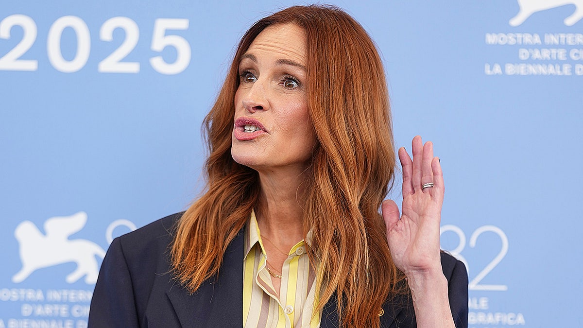 Julia Roberts at the Venice Film Festival 2025, photographed as she's speaking