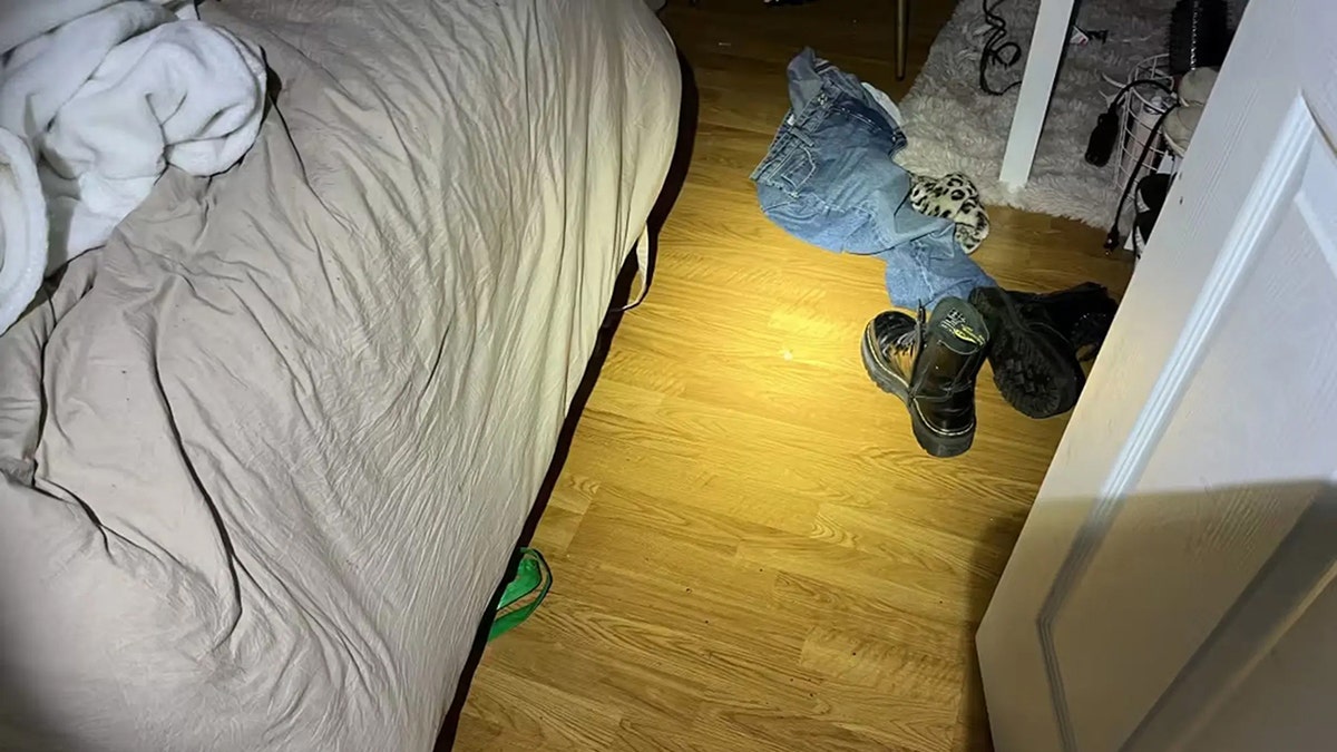 Evidence photo of the crime scene in the University of Idaho slayings committed by Bryan Kohberger
