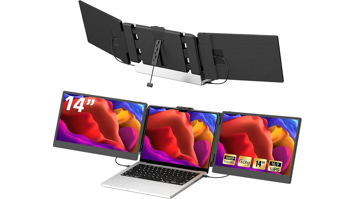 This laptop screen extender is easy to carry in a backpack.