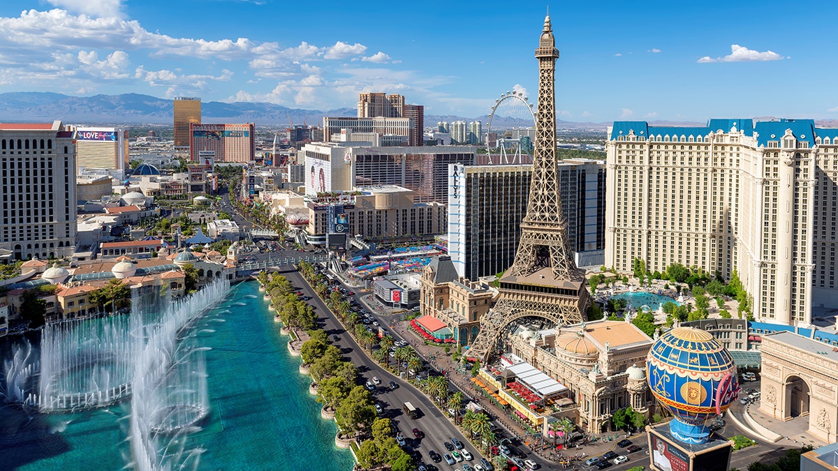 las vegas strip sunny weather aerial shot