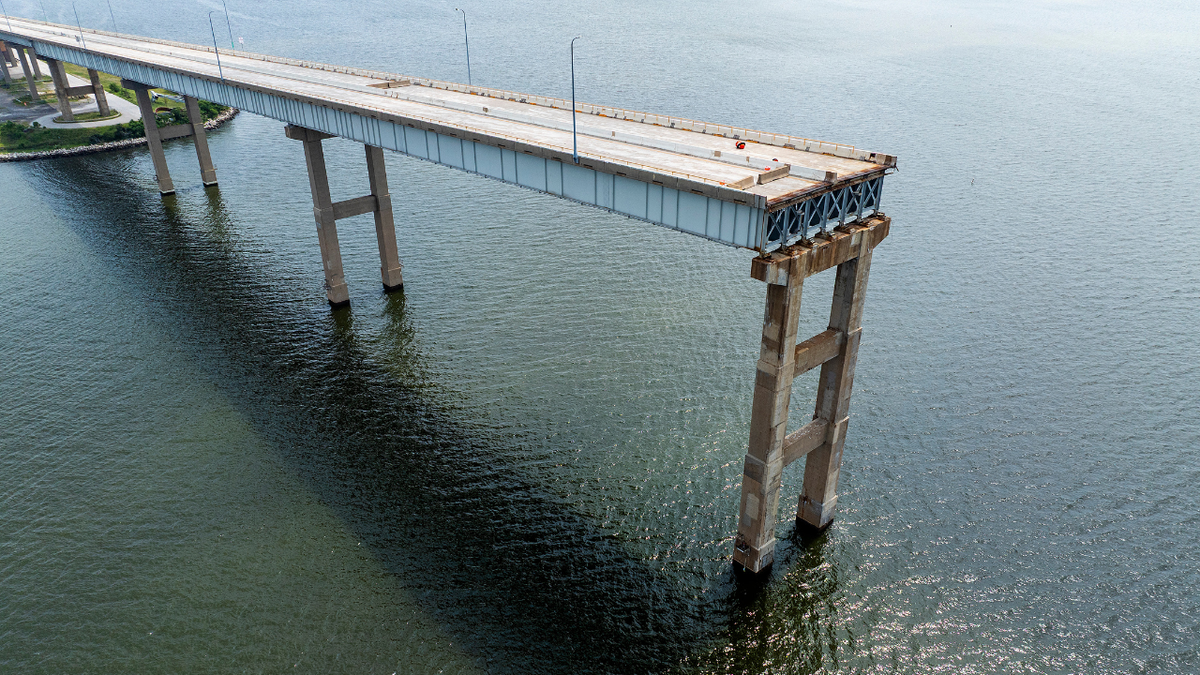 An aerial view of the Francis Scott Key Bridge in Baltimore, Maryland