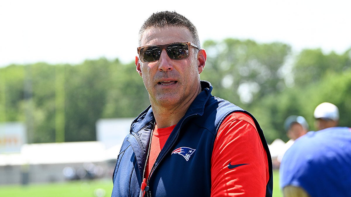 Mike Vrabel looks on