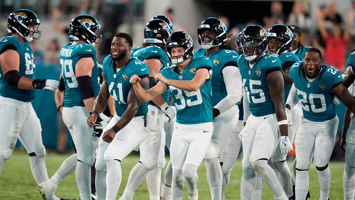 NFL preseason: Jaguars' Cam Little hits 70-yard field goal 1 Cam Little celebrates