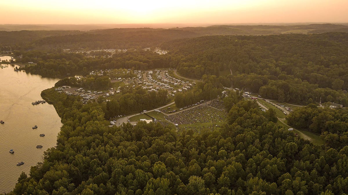 A drone shot of in Atwood Lake in Ohio,