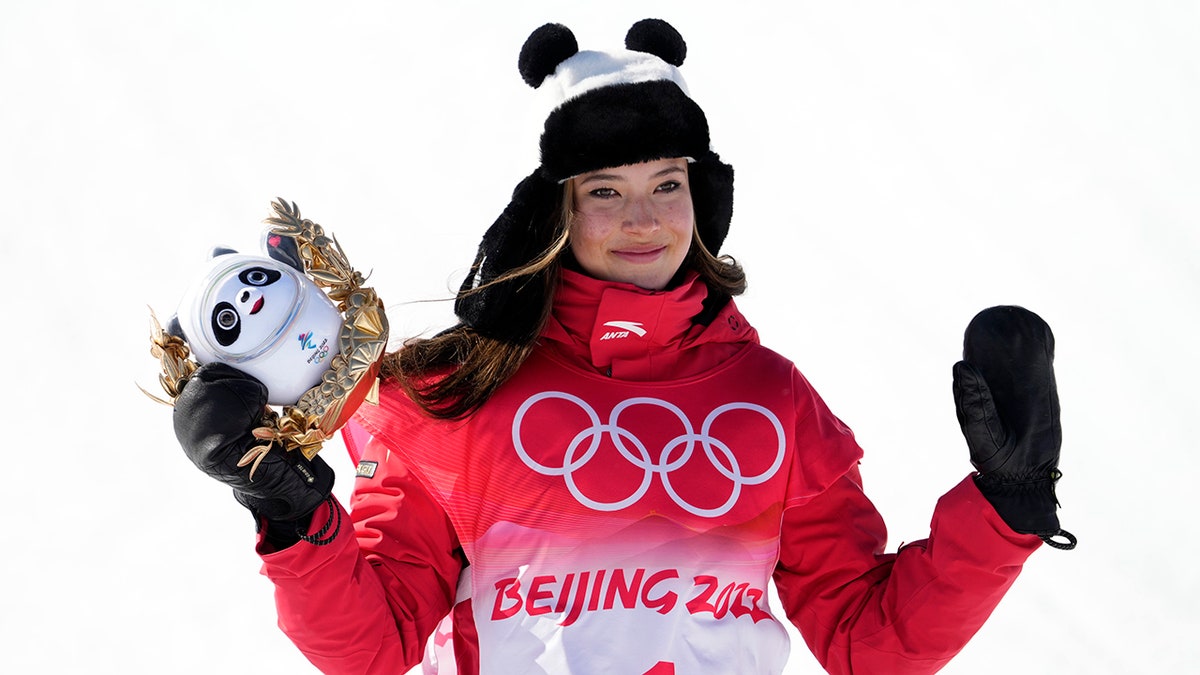 Eileen Gu celebrates
