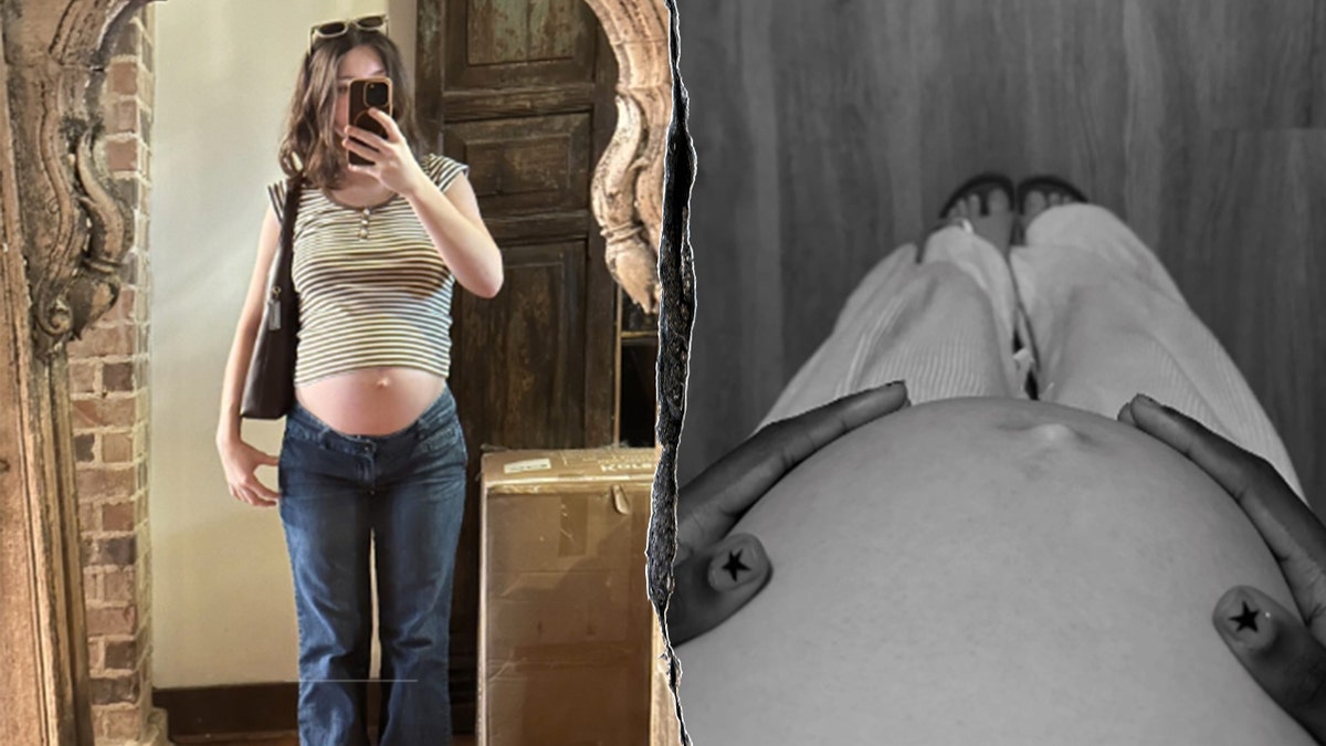 Priscilla Robertson side by side photo of pregnancy baby bump.
