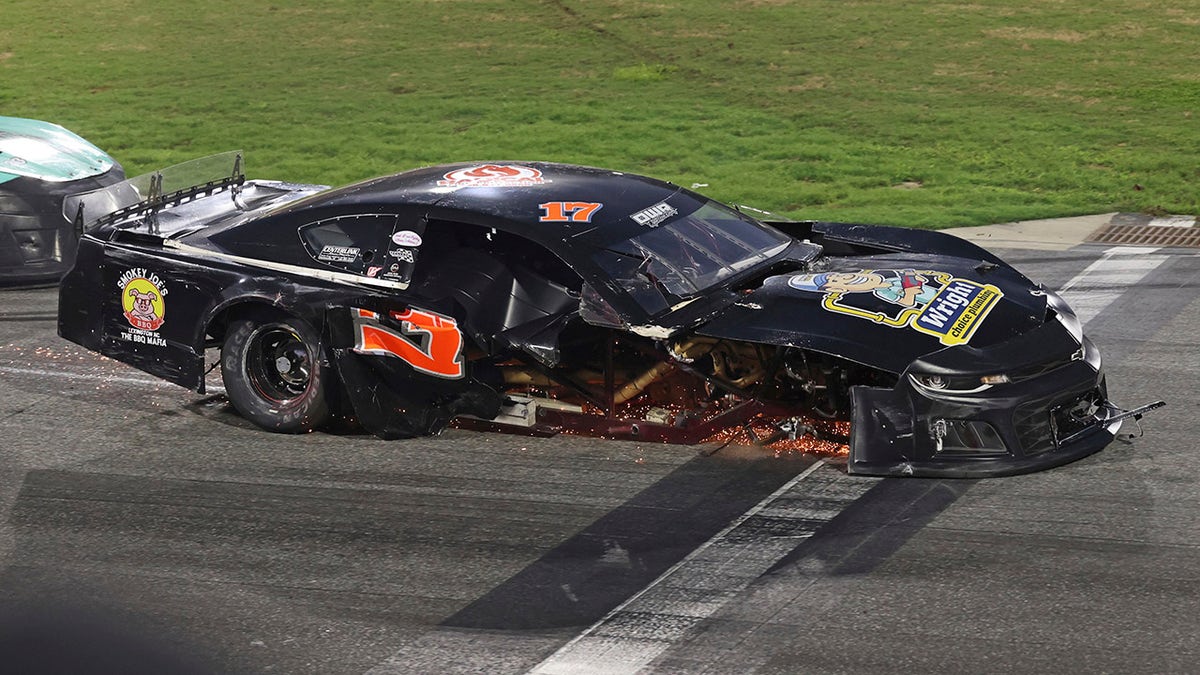Robbie Brewer's car after wreck on track