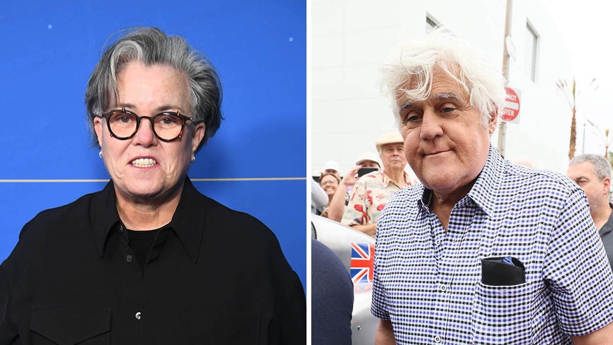 A split of Rosie O'Donnell and Jay Leno. 