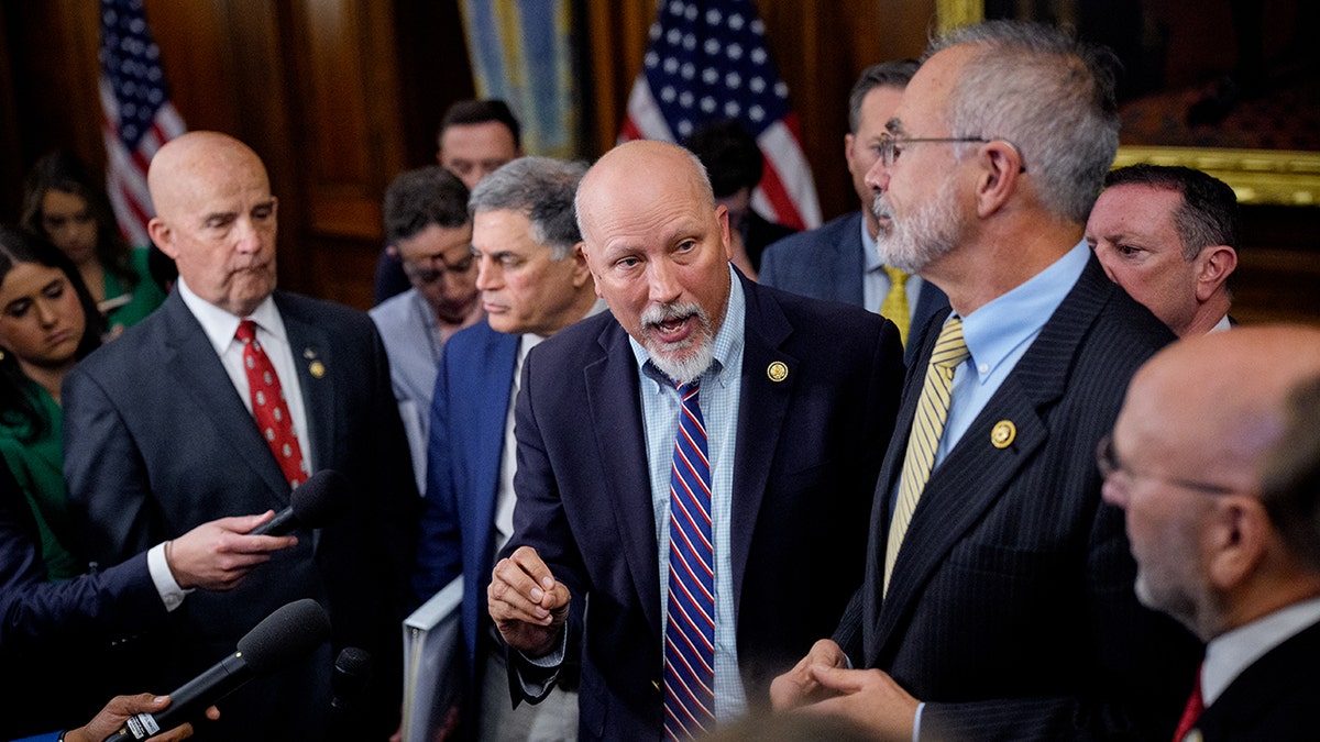 Chip Roy speaks to fellow House Freedom Caucus members
