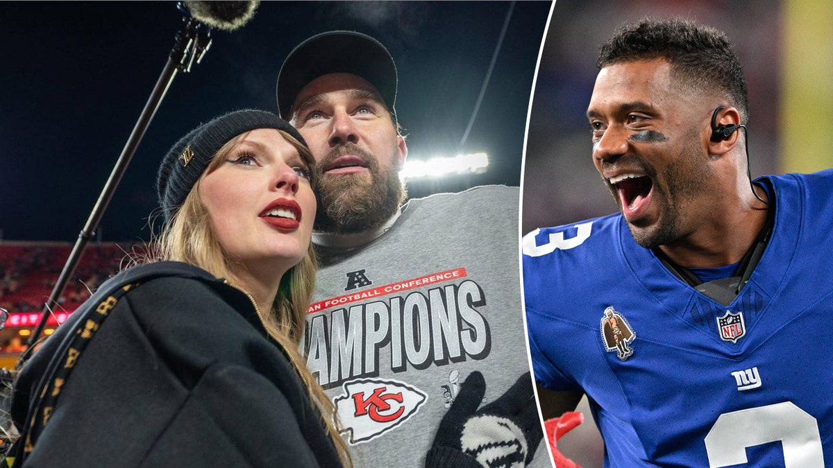 Russell Wilson with Travis Kelce and Taylor Swift