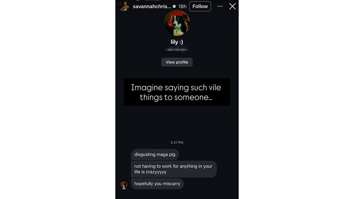 Savannah Chrisley shares a message she received on Instagram