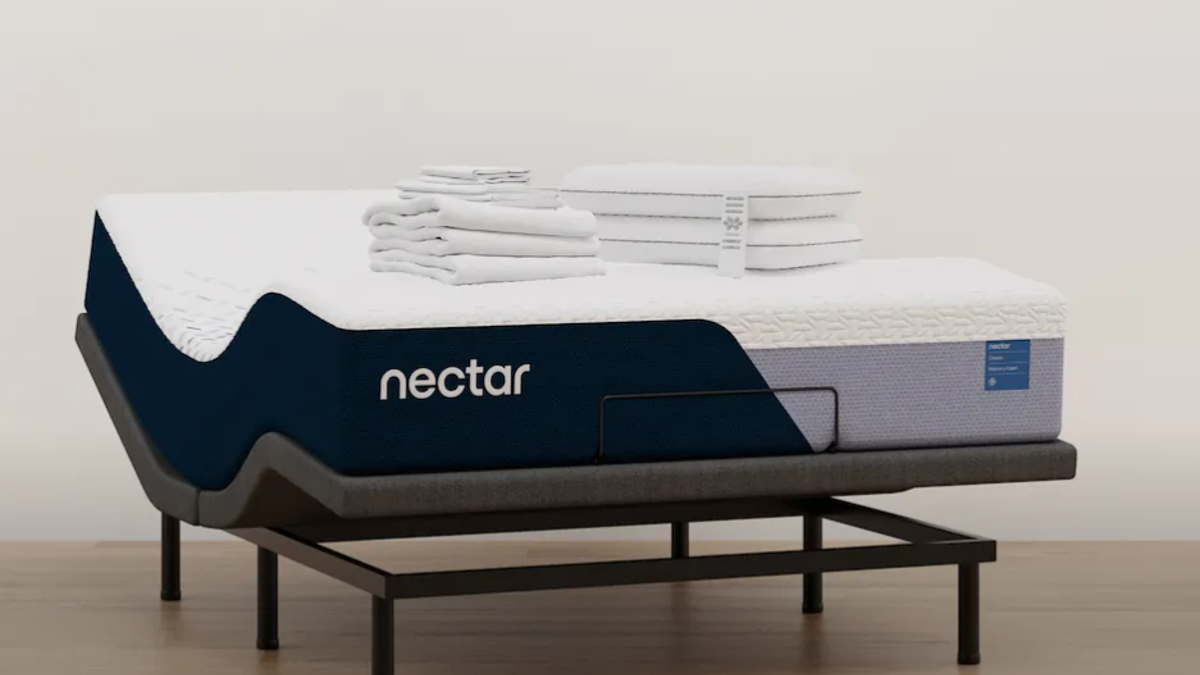 This bundle comes with an adjustable bed frame.
