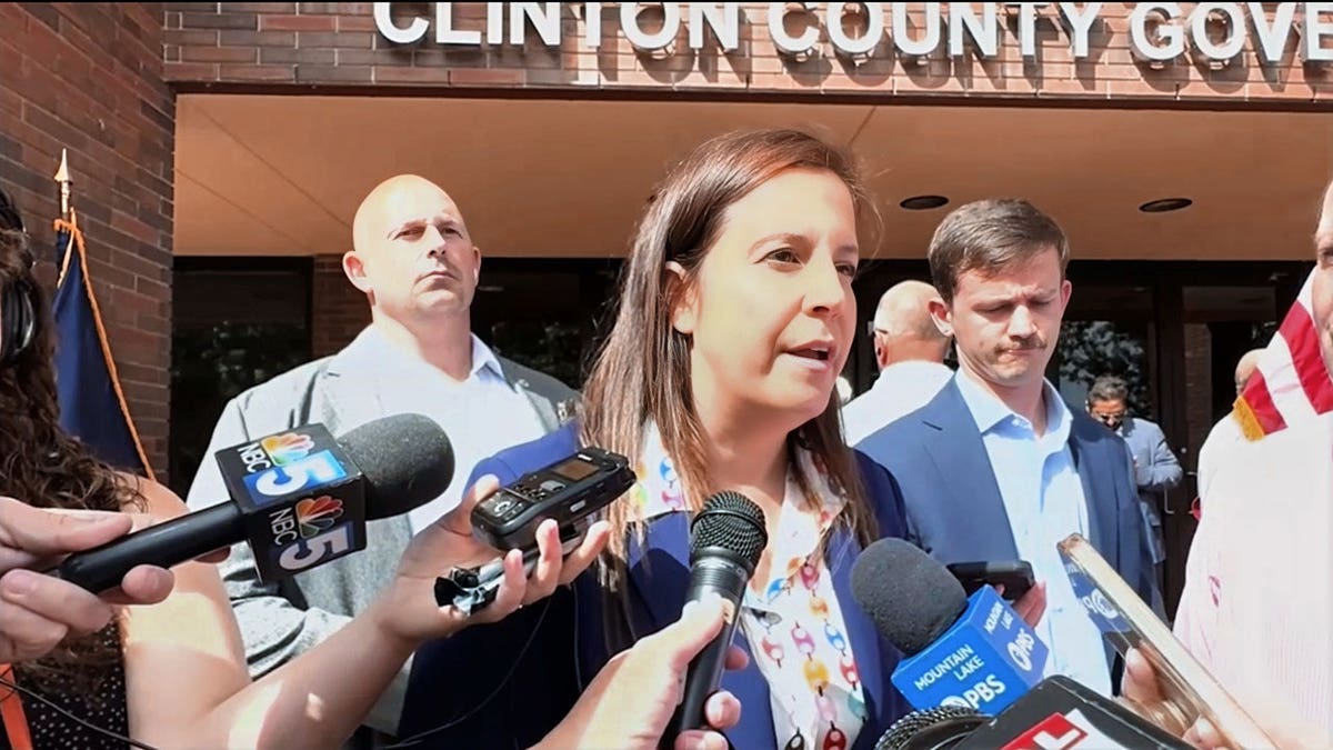 Representative Elise Stefanik speaks to journalists