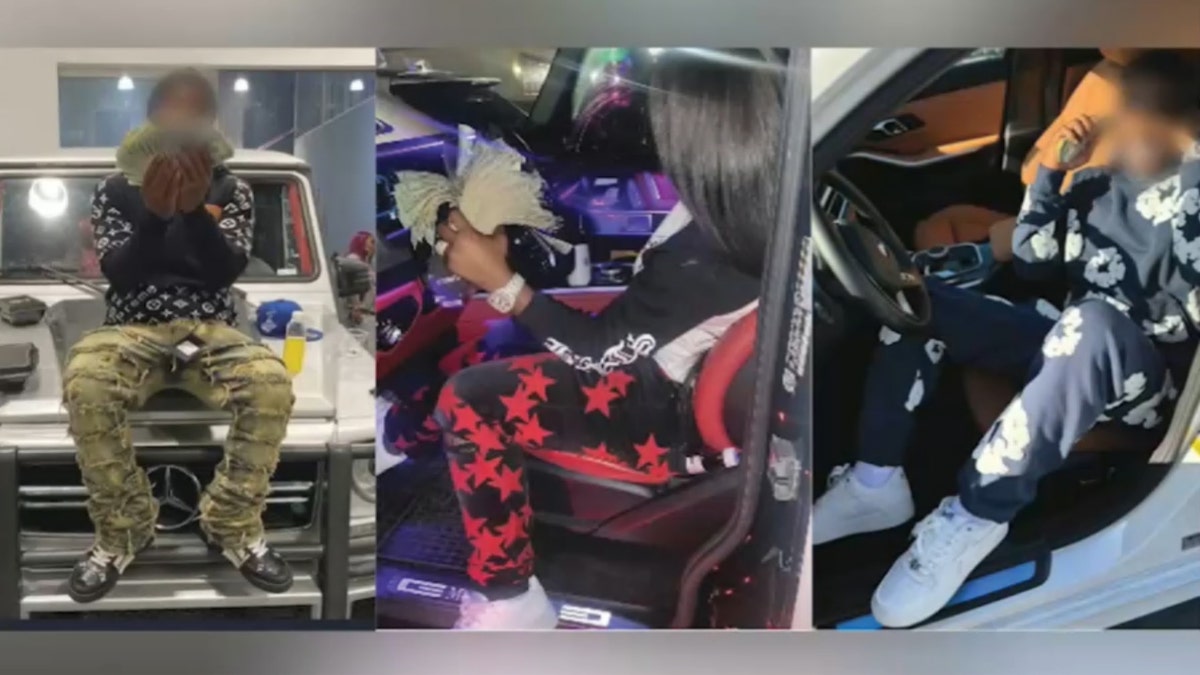 split photo of three separate people in cars holding large piles of cash