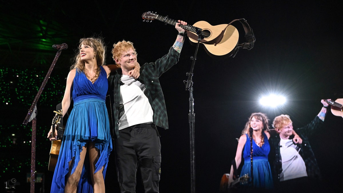 Taylor Swift and Ed Sheeran end a performance at