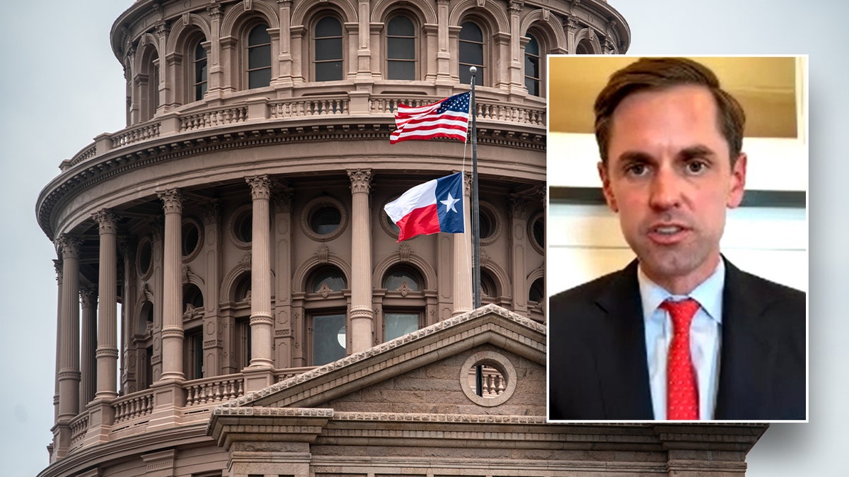 Texas state senator, Mayes Middleton, alongside the Texas state capitol building