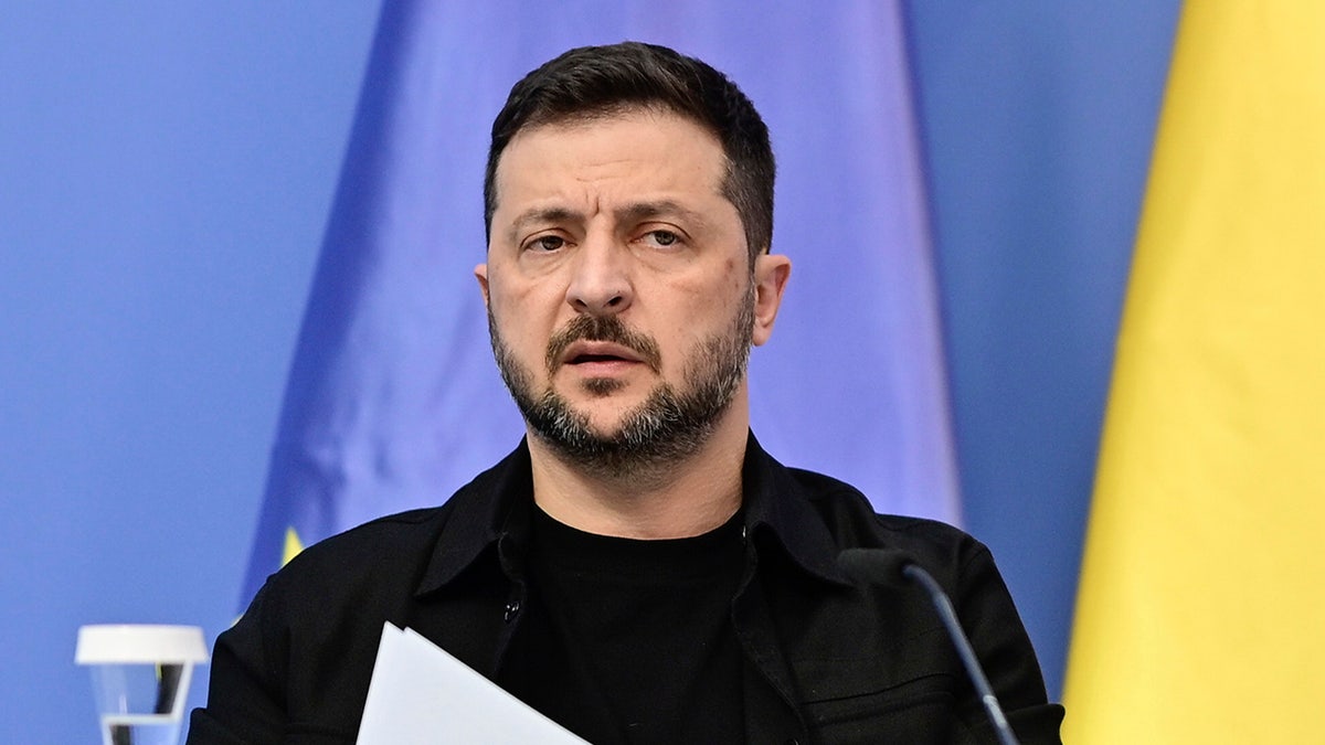 Ukrainian President Volodymyr Zelenskyy attends a virtual meeting