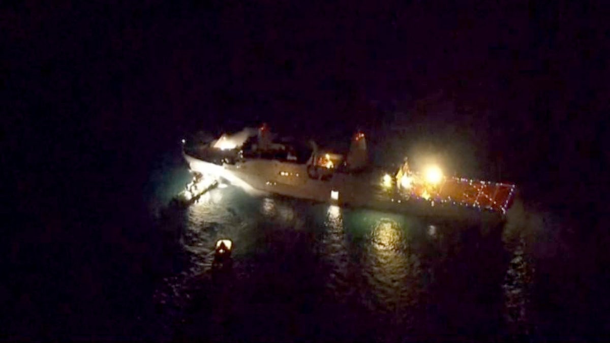 USS New Orleans on fire in water