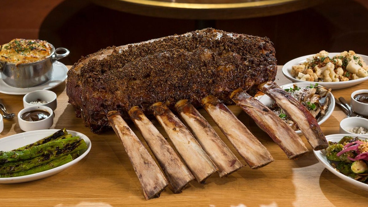 Tomahawk steak on display