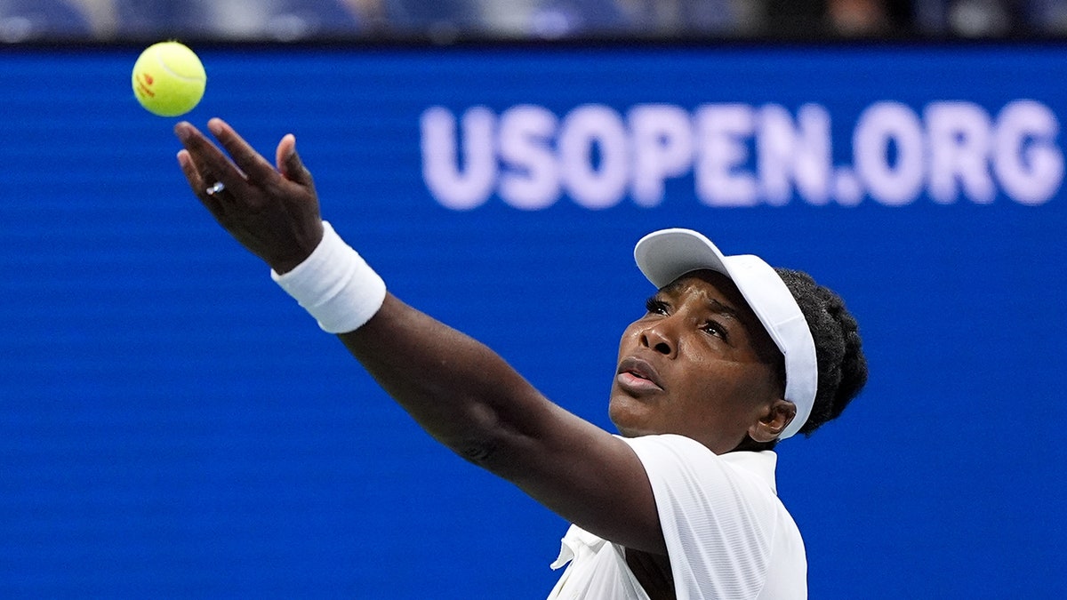 Venus Williams hits serve at US Open