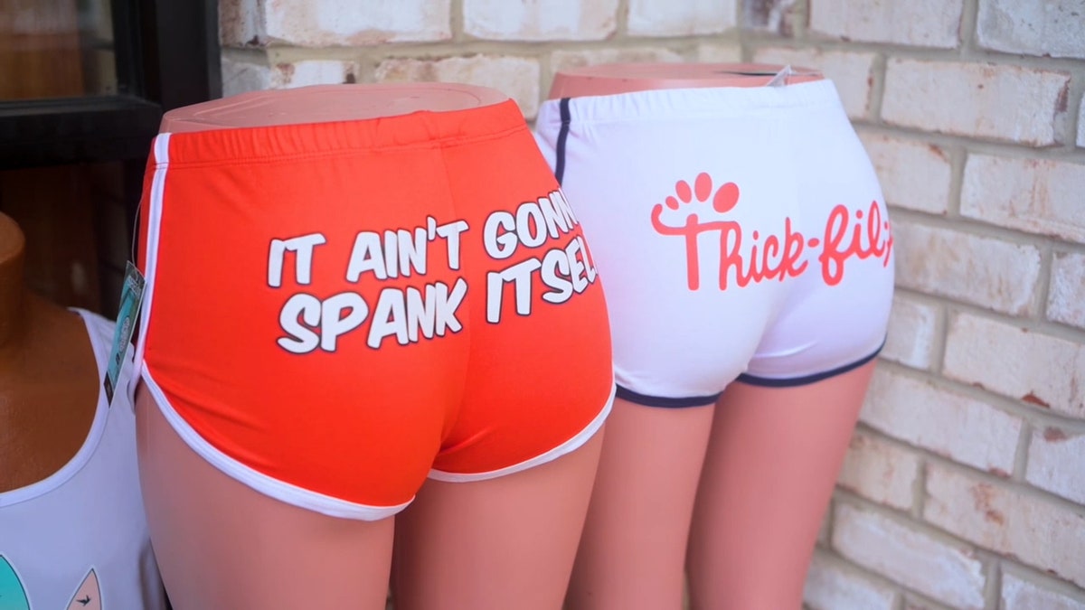 shorts that say "It ain't gonna spank itself" and "Tick-fil-a"