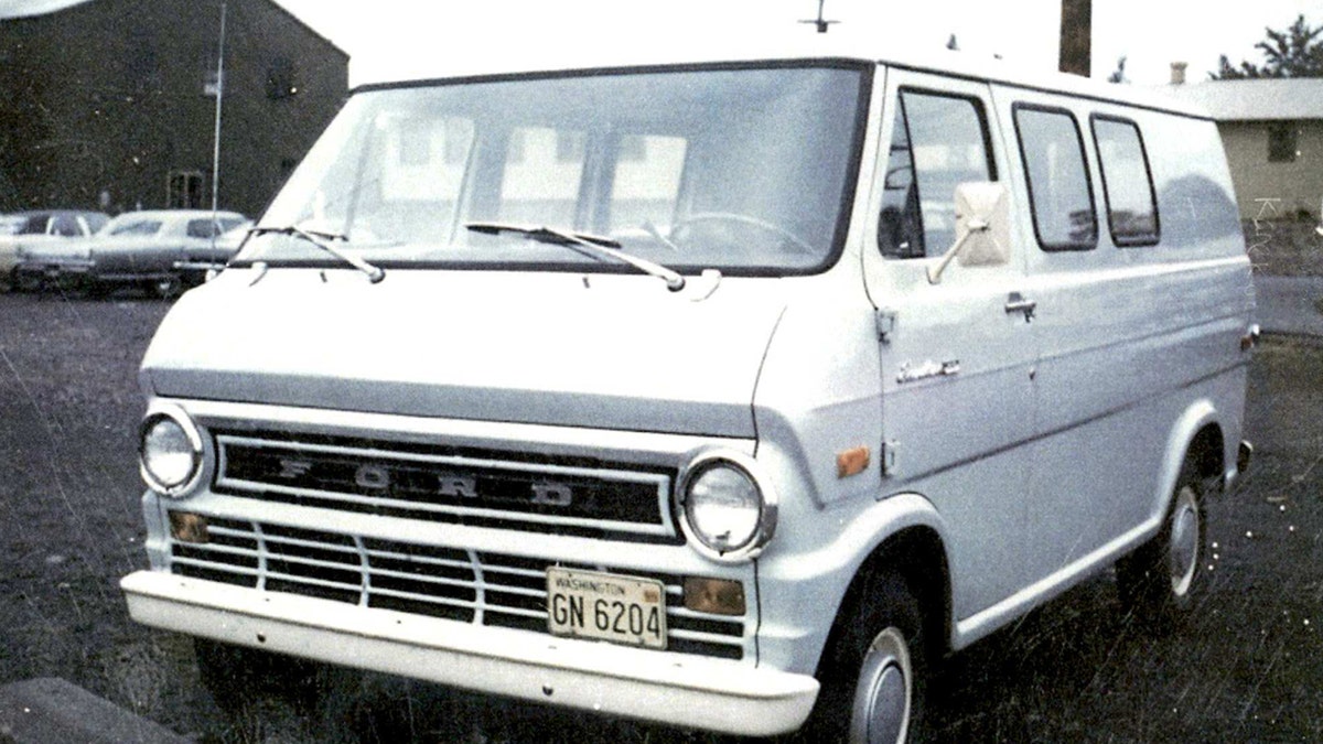 Aerial view of Warren Forrest's light blue van.