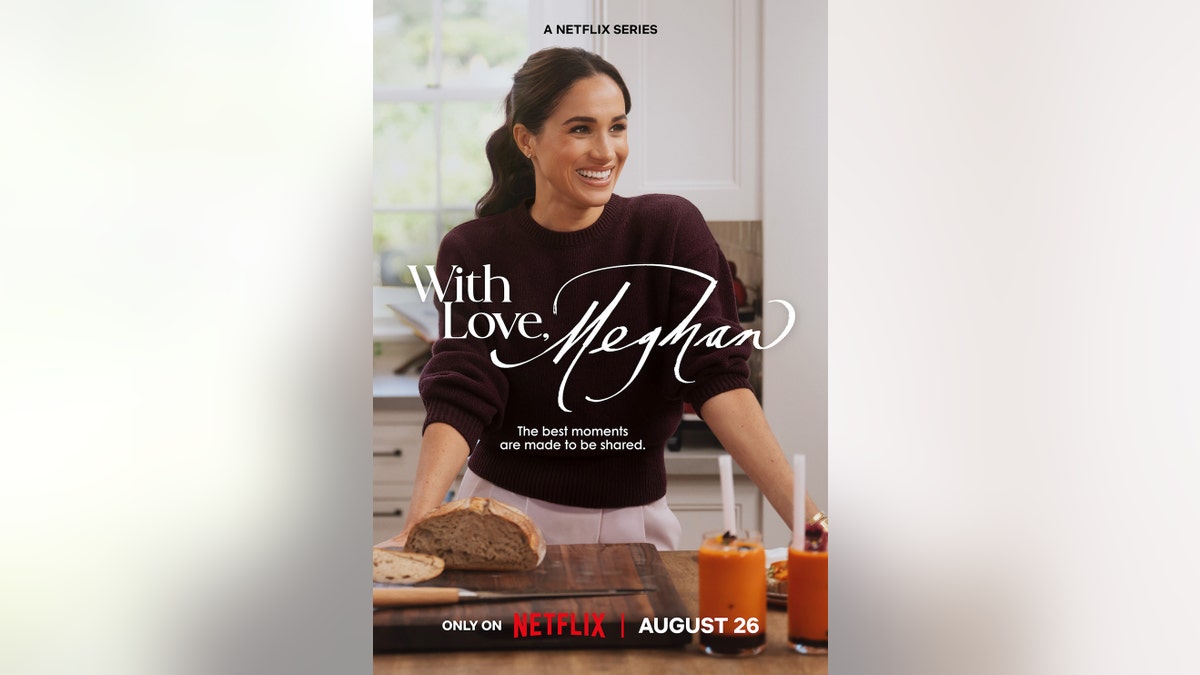Poster for With Love, Meghan featuring Meghan Markle smiling inside a kitchen.