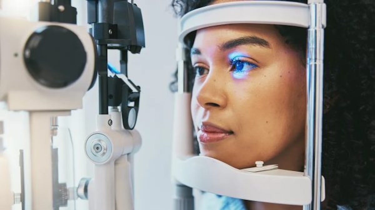 Woman at eye exam