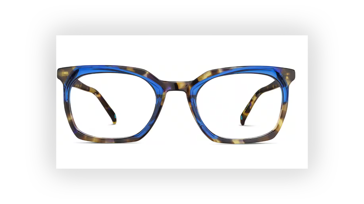 These glasses feature a unique geometric shape.