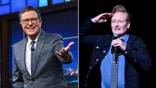 Stephen Colbert, left, Conan O'brien, right.