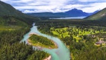 Winding Flathead River outside of Glacier National Park entrance, Montana, United States