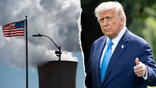 American nuclear cooling tower and President Donald Trump