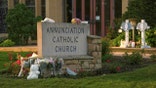 A memorial set up for victims of the mass school shooting at a Catholic school church.