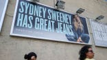 An American Eagle advertisement featuring actress Sydney Sweeney on a billboard in New York, US, on Monday, Aug. 4, 2025. American Eagle Outfitters Inc. shares surged after US President Donald Trump came out in support of a controversial ad from the company featuring actress Sydney Sweeney. Photographer: Michael Nagle/Bloomberg via Getty Images